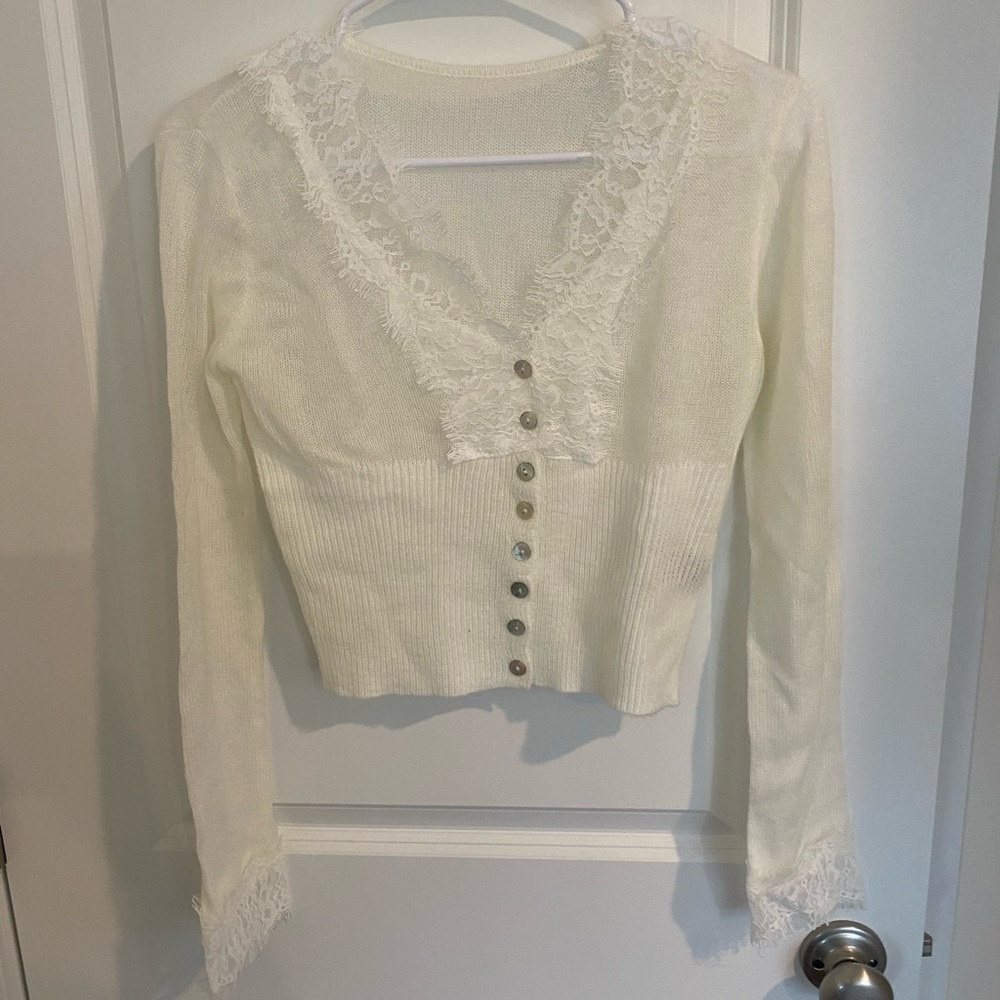 Shein lace off white cropped sweater